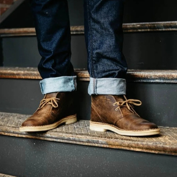 Clarks 8 Originals Desert Chukka Boots Brown Leather Beeswax Lace Up Dress Shoes - Picture 3 of 12